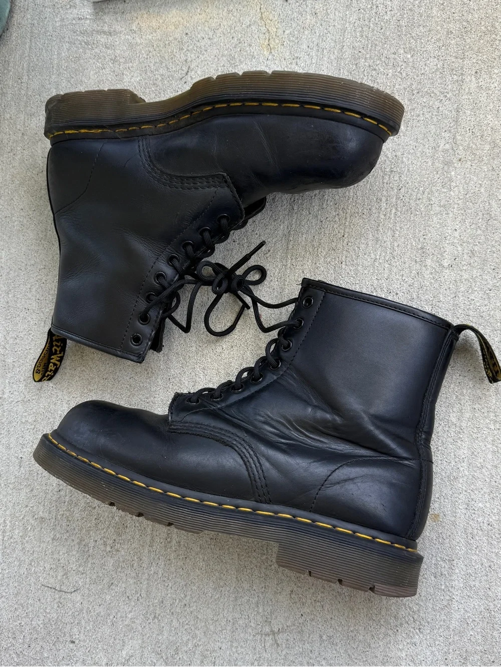 Dr. Martens steel toe slip resistant Black Leather 8-Eye Lace-Up Boots